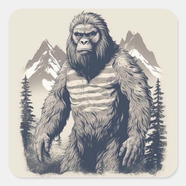 Stoic Bigfoot: Minimalistisches Patriotikum Quadratischer Aufkleber (Vorderseite)