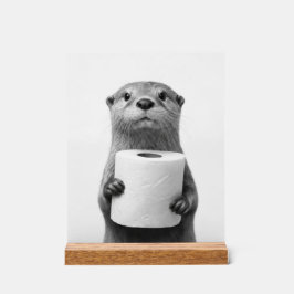 Stoic Otter Holding Toilet Paper Roll Black White Acrylschild