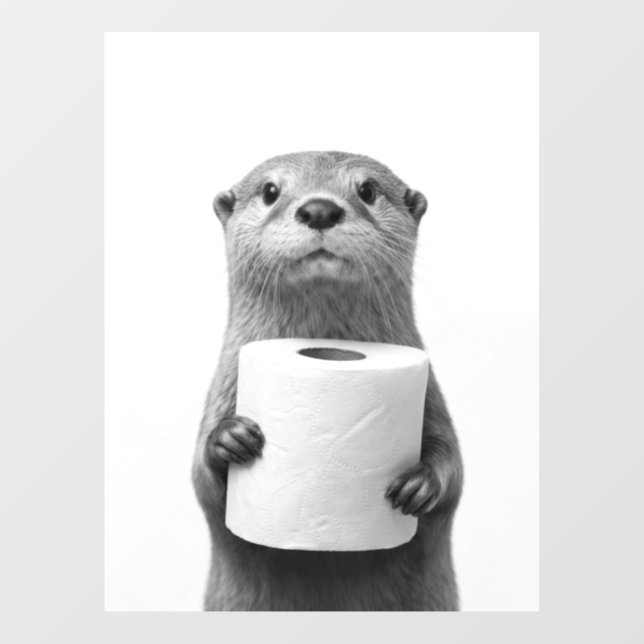 Stoic Otter Holding Toilet Paper Roll Black White Fensteraufkleber (Blatt)