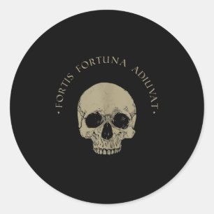 Stoic Philosophy Fortis Fortuna Adiuvat Skull Stoi Runder Aufkleber