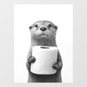 Stoischer Otter hält Toilettenpapierrolle Schwarz  Fensteraufkleber