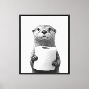 Stoischer Otter hält Toilettenpapierrolle Schwarz  Leinwanddruck