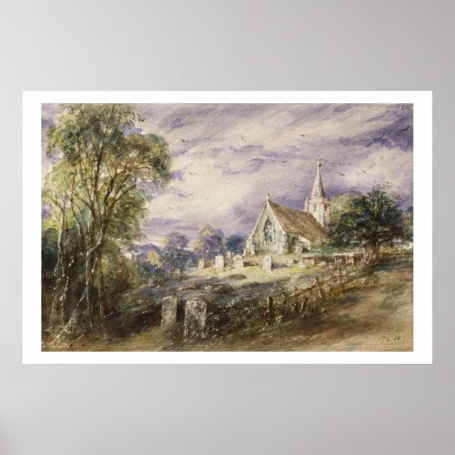 Stoke Poges Church, 1833 (w/c auf Papier) Poster (Vorne)