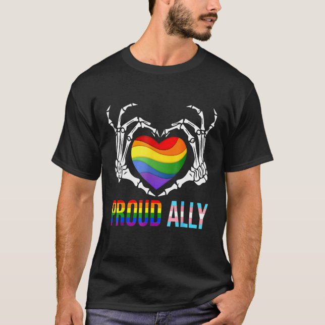 Stolz Ally LGBT Transgender Flag Skelett Herz Ga T-Shirt (Vorderseite)