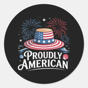 Stolz amerikanisch - Patriotic Beach Sunhat Runder Aufkleber