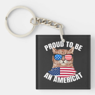 Stolz auf Ameriat Cat USA Flag Happy Vierte 4. Schlüsselanhänger