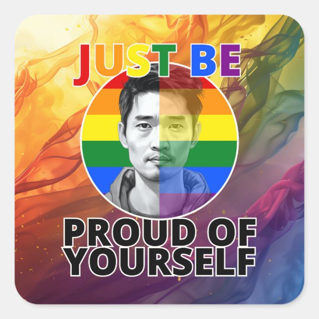 Stolz auf dich selbst - Gay Pride Asiatische Männc Quadratischer Aufkleber (Vorderseite)