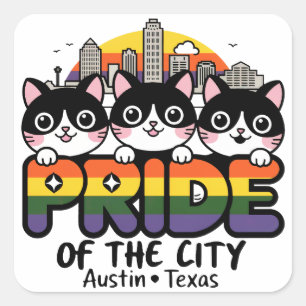 Stolz auf die Regenbogenflagge in Austin City Texa Quadratischer Aufkleber