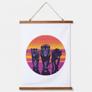 Stolz auf die Wildnis - Retro Big Cats Silhouette Wandteppich Mit Holzrahmen