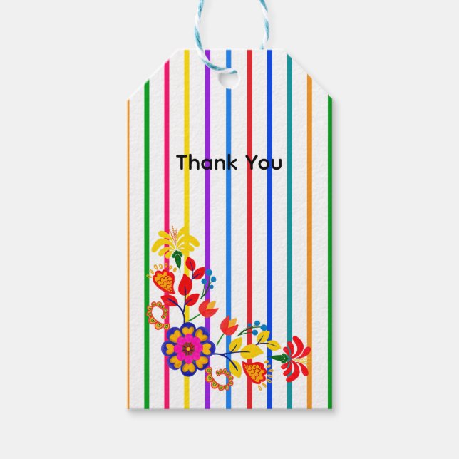 Stolz auf Latino Babydusche | Floral und Streifen Geschenkanhänger (Vorderseite)