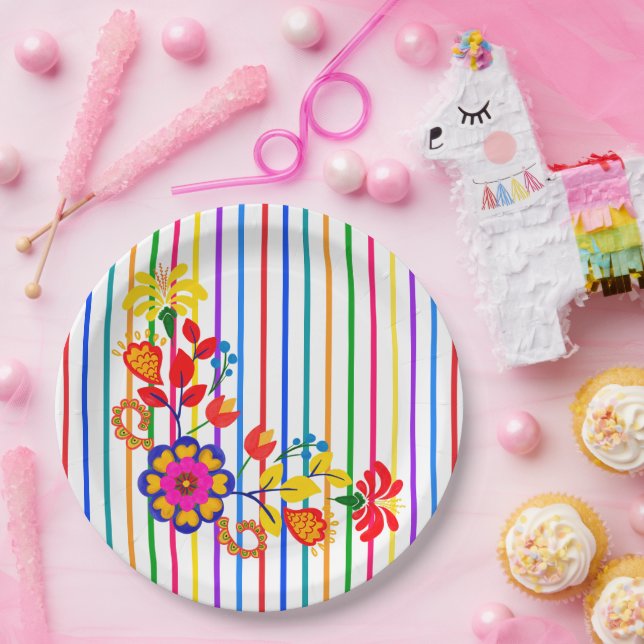 Stolz auf Latino Babydusche | Floral und Streifen Pappteller (Party)