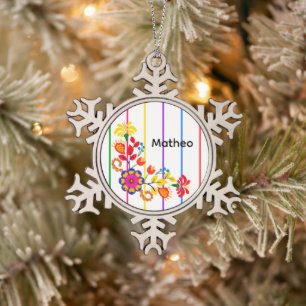 Stolz auf Latino Babydusche Floral und Streifen Schneeflocken Zinn-Ornament