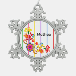 Stolz auf Latino Babydusche | Floral und Streifen Schneeflocken Zinn-Ornament