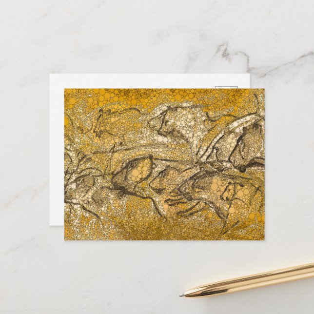 Stolz auf Löwen, unendliche Punkte - nach Chauvet  Postkarte (Vorderseite/Rückseite Beispiel)