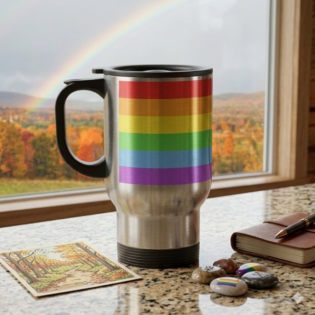 Stolz auf unterwegs: Regenbogenflagge Reisebecher (Von Creator hochgeladen)
