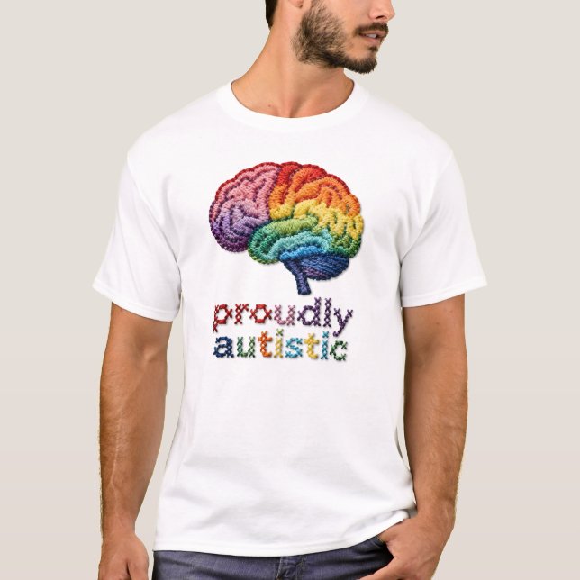 Stolz Autistisch besticktes Rainbow Brain Design T-Shirt (Vorderseite)