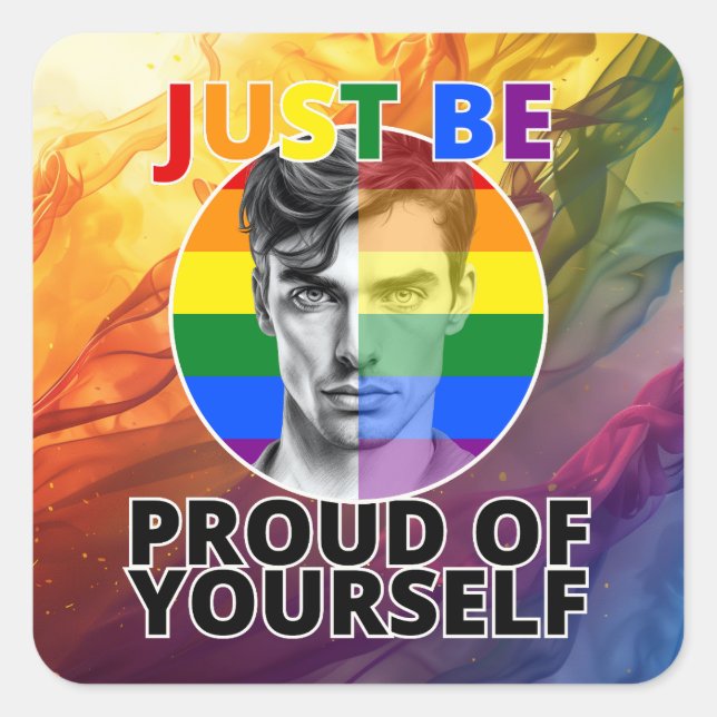 Stolz - Gay Pride Portrait von Male Quadratischer Aufkleber (Vorderseite)
