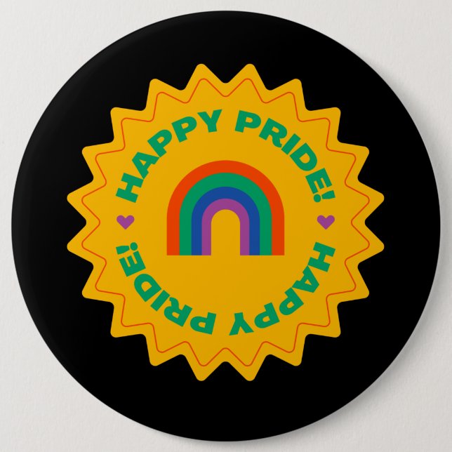 Stolz. Glücklicher Stolz. Gay Liebe, Regenbogenfar Button (Vorderseite)