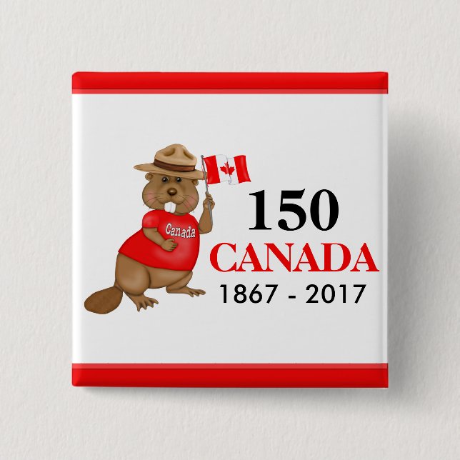 Stolz kanadischer Biber 150 Jahrestag Button (Vorderseite)
