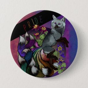 Stolz Kitsune und Columbine-Blume Button