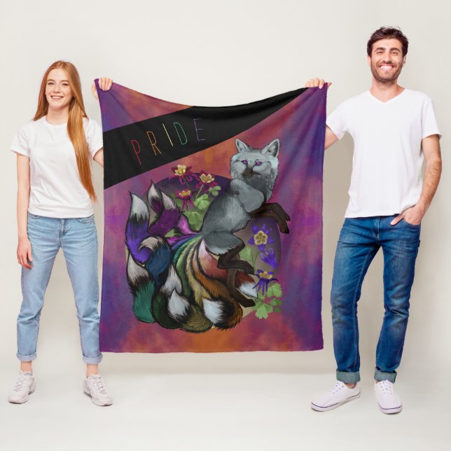 Stolz Kitsune und Columbine-Blume Fleecedecke (Beispiel)