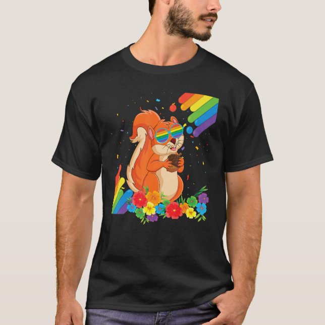 Stolz Lgbt Gay Squirrel Flag Regenbogen Lgbtq L T-Shirt (Vorderseite)