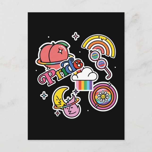 Stolz+LGBTQ. Liebe Stolz. Regenbogenherz mit Blume Postkarte (Vorderseite)