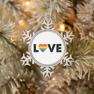 Stolz Liebe ist Liebe Gay Gleichheit Regenbogen LG Schneeflocken Zinn-Ornament