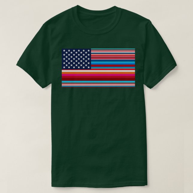 Stolz mexikanische Serape American Flag USA Se T-Shirt (Design vorne)