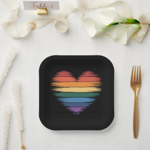 Stolz Regenbogen Herz Druck LGBT Gay Pride  Pappteller