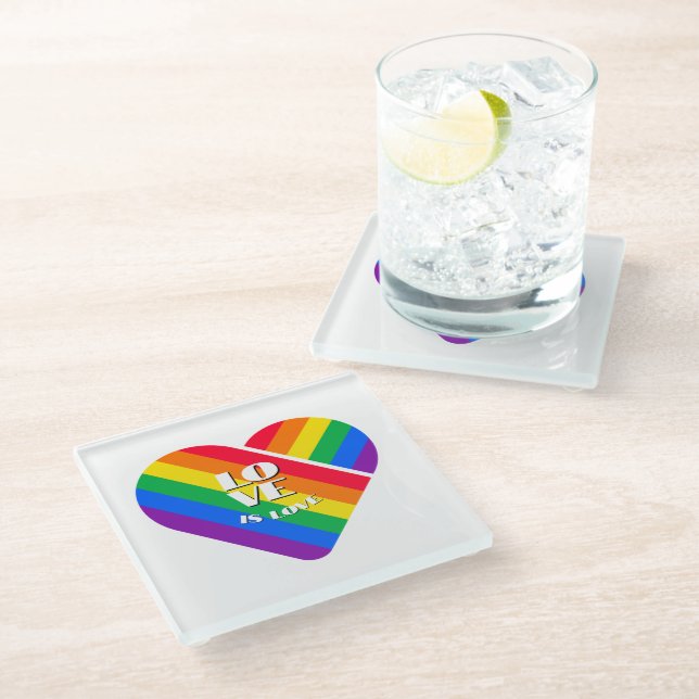 Stolz Regenbogen Herz   Glasuntersetzer (Schrägansicht)