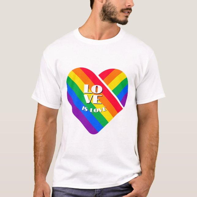 Stolz Regenbogen Herz Knopf T-Shirt (Vorderseite)