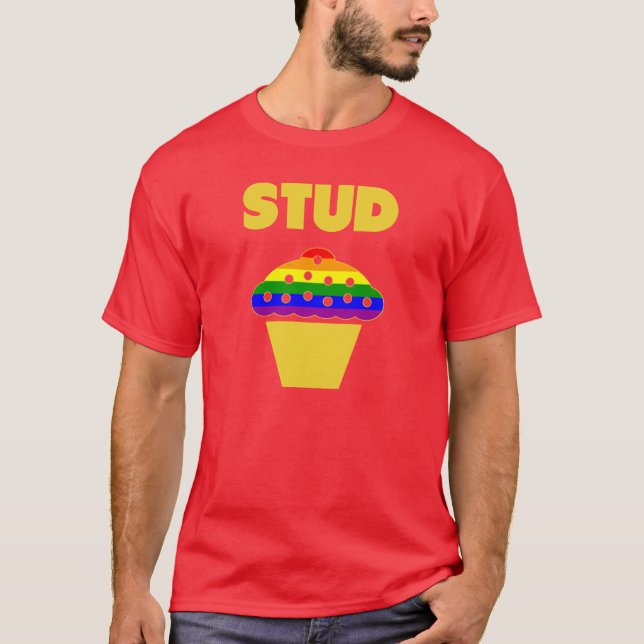 Stolz Regenbogenflagge Stud Muffin T-Shirt (Vorderseite)