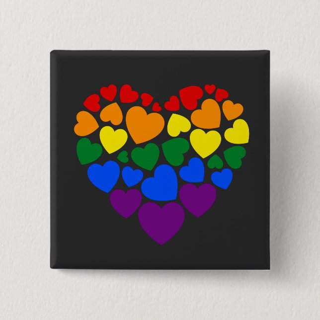 Stolz schwuler Regenbogenfarben Herz für Liebe Button (Vorderseite)
