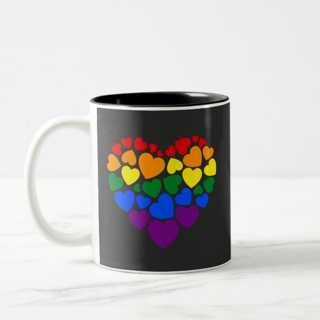 Stolz schwuler Regenbogenfarben Herz für Liebe Zweifarbige Tasse (Links)