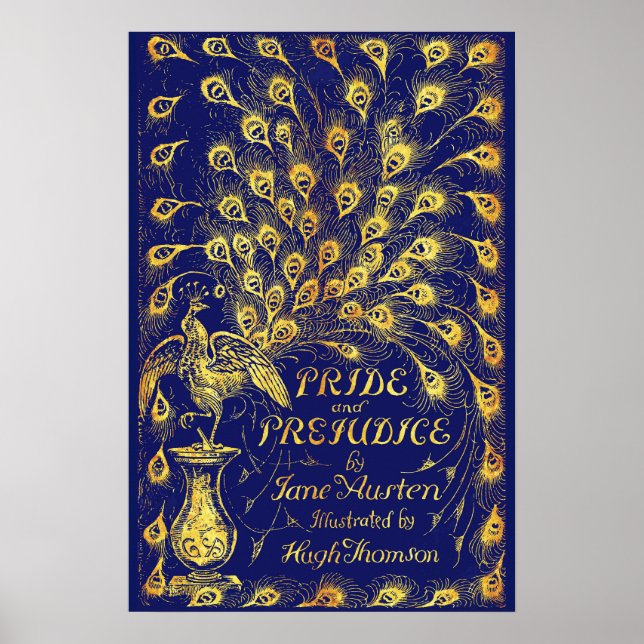 Stolz und Präjudice Blue Gold Pfauenbuchdeckung Poster (Vorne)