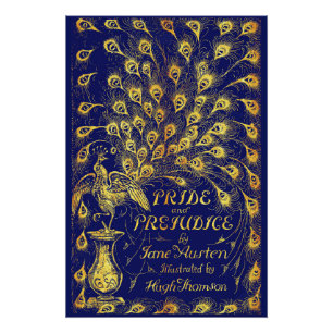 Stolz und Präjudice Blue Gold Pfauenbuchdeckung Poster