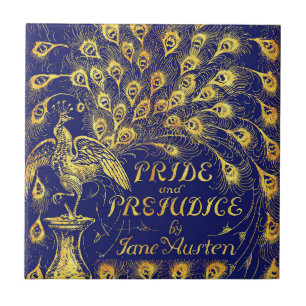 Stolz und Vorurteil Blau Gold Pfau Buchcover Fliese
