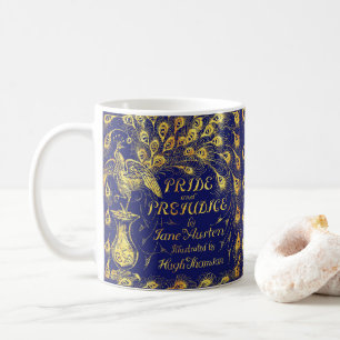 Stolz und Vorurteil Blau Gold Pfau Buchcover Kaffeetasse
