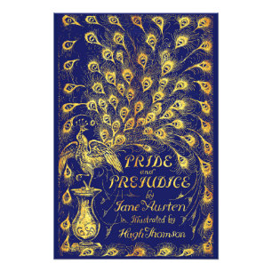 Stolz und Vorurteil Blau Goldener Pfau Buchcover Fotodruck