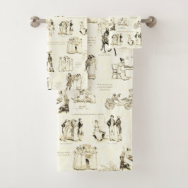 Stolz und Vorurteile Beige Sepia Toile Quotes Badhandtuch Set