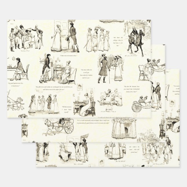 Stolz und Vorurteile Beige Sepia Toile Quotes Geschenkpapier Set (Set)