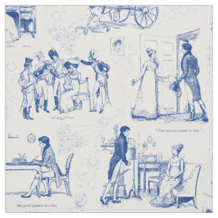 Stolz und Vorurteile Blaues Weiß Toile Stoff