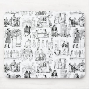 Stolz und Vorurteile Toile de Jouy Black and White Mousepad