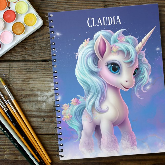 Stolz Unicorn blauer Himmel, Wolken und Sterne & N Notizblock (Cute Unicorn Notebook or sketchbook)