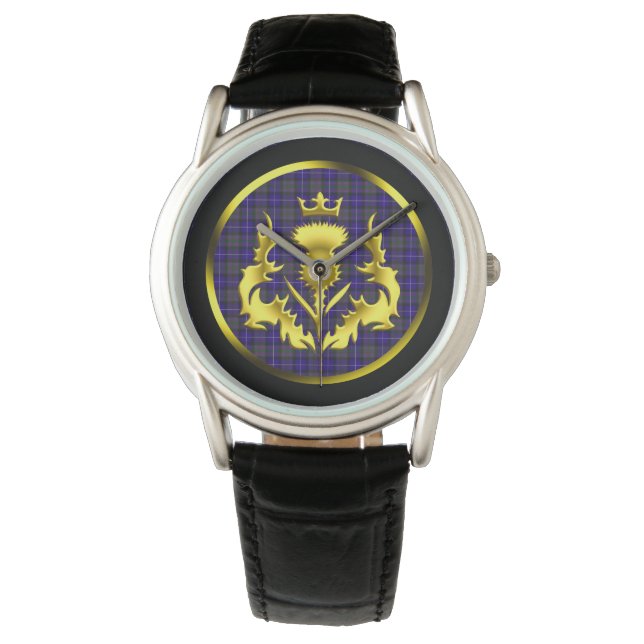 Stolz von Scotland Tartan mit Golden Thistle Armbanduhr (Vorderseite)