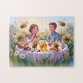 Stolze Bienen umkreisen Frühstückshonig in komisch Puzzle