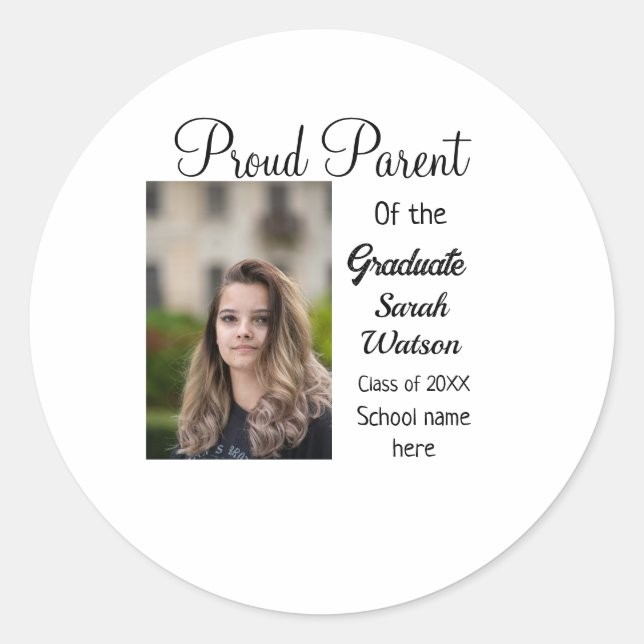 stolze Elternstudentin geben Foto-Namen-Klasse Jah Runder Aufkleber (Vorderseite)