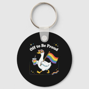 Stolze Ente auf der Regenbogenparade Getränk Schlüsselanhänger