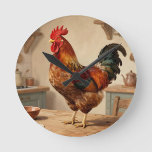 Stolze Hahnen-Farmhausküche Runde Wanduhr